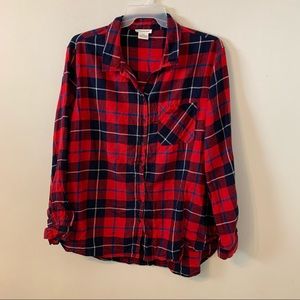 Beach Lunch Lounge Plaid Flannel Button Up Shirt